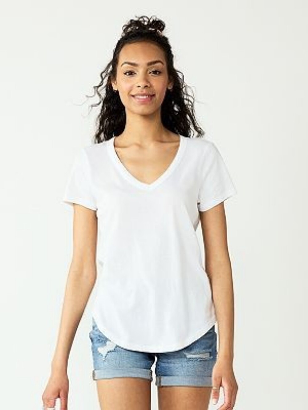 SO Favorite V-Neck Juniors Tee White Short Sleeve Casual